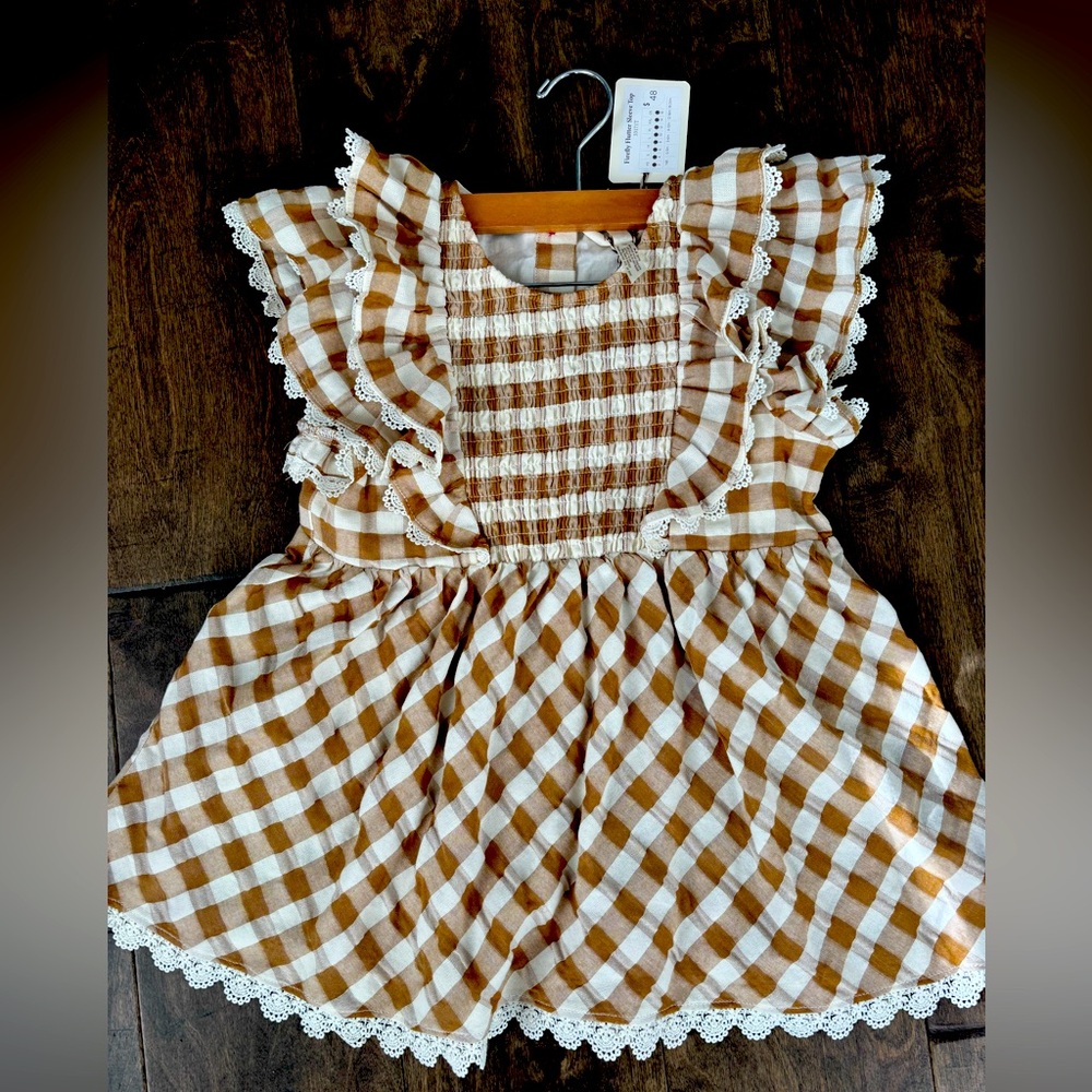 Ruffled Plaid top with Lace Trim